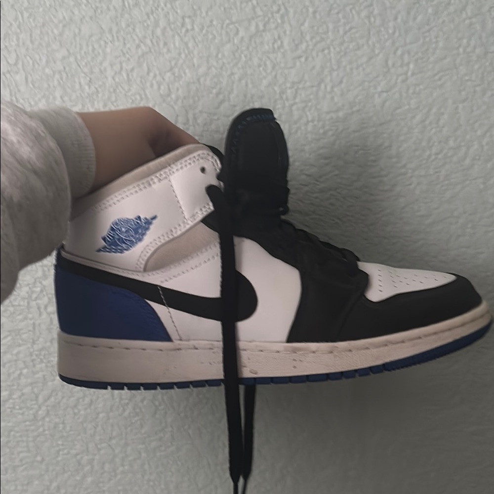 Black and White High-Top Sneakers with Blue Accents